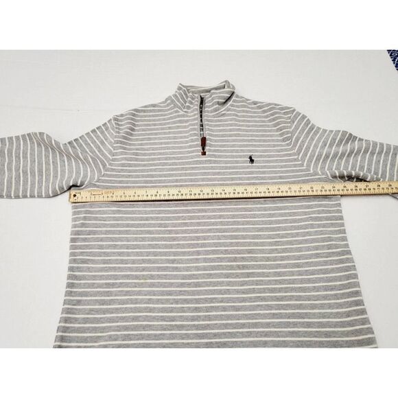 Polo Ralph Lauren Classic Estate Rib Stripe 1/4 Zip Pullover Sweater Large gray - Picture 4 of 7